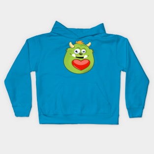 Cute green monster valentine with heart Kids Hoodie